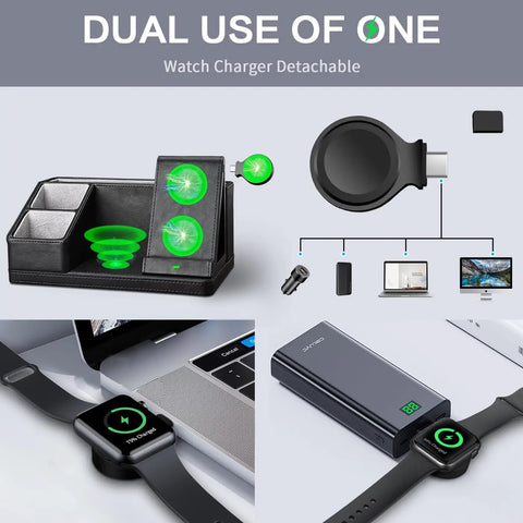 Black Leather Desk Organizer With Built In Charging Station Keeps Your Desk Clean And Charged Features Pen Holder Remote Tray