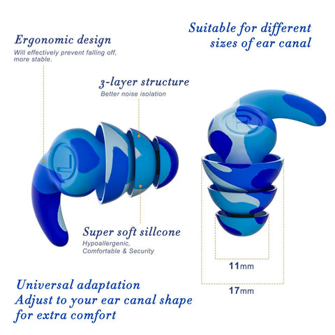 Ultra Soft Silicone Ear Plugs For Sleeping And Travel On The Go Reusable Noise Canceling Ear Protection Waterproof And Comfortable 3 Pairs, ergonomic 3-layer structure