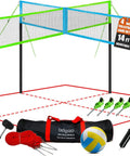 Four Way 14 Foot By 14 Foot Height Adjustable Outdoor Volleyball And Badminton Net Set with Carry Bag and Accessories