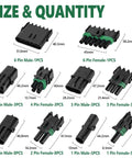 Waterproof Automotive Electrical Connector Kit With 367 Pieces Across 20 Sets Including 1 2 3 4 6 Pin Male And Female Terminals For 22 To 14 AWG Wire Harnesses Plus Crimping Tool With Easy Setup And Quick Connectors, size chart