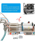 Straight Shooter Semi Automatic Double Head Bottle Filler Machine Pneumatic Stainless Steel 100 To 1000 Ml with air compressor nearby.