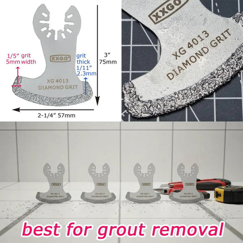 Four Pack Diamond Grout Removal Blades For One-Eighth Inch Grout Lines, Oscillating Tool Compatible, Ultra Sharp Grout Removal For Tile Mortar Thinset Plaster, Not For Cutting Tile Or Granite, 2.3mm Thick