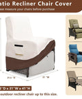 Heavy Duty Waterproof Outdoor Recliner Chair Cover For Patio And Lawn Fits Up To Thirty One Point Five Inch Deep 31 Inch Wide 41 Inch High 600D Oxford Tough As Nails Tear Resistant Weatherproof Beige And Brown shown covering a recliner chair