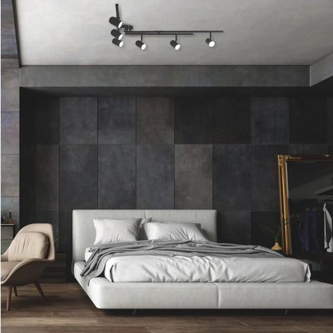 6 Light Foldable LED Integrated Track Lighting Slick Matte Black With Center Swivel Heads 2400 Lumen Brightness Adjustable Pivot Arms