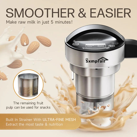 50oz Almond Milk Maker With Built In Strainer Filter For Smooth Plant Based Milk Soup And Juice In 6 To 7 Cup Batches, 304 Stainless Steel, No Mess Auto Cleaning