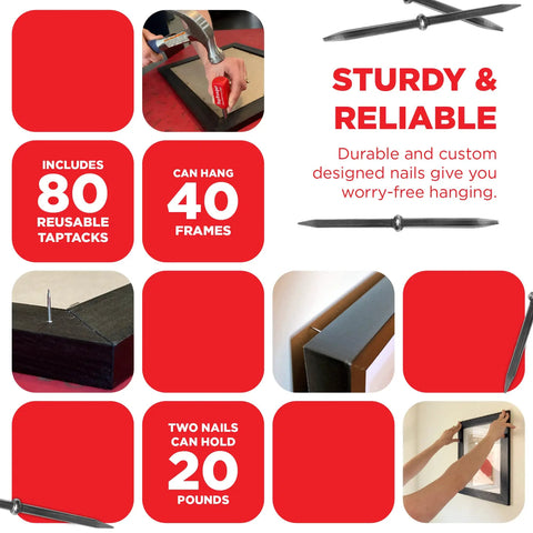 Drywall Picture Frame Hanging Kit With 80 TapTacks For Quick Tool Free Mounting Of Wooden Frames And Canvases Hang 40 Pictures