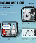 Gas Powered 2 Inch Semi Trash Water Pump With 212cc 4 Stroke Engine 158 GPM High Flow 26 Feet Suction 105 Feet Lift Heavy Duty