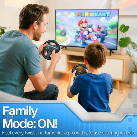 Switch 2 Steering Wheel Racing Accessory Kit For Mario Kart And Racing Games in use during gameplay session