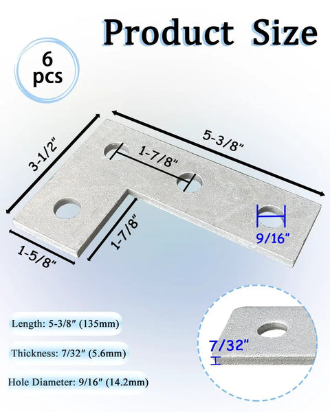 Heavy Duty Hot Dipped Galvanized Flat L Shaped Fitting Six Pack with Four Holes for One And Five Eighths Inch Strut Channel