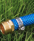 Rock Solid 3 Piece Garden Hose Quick Connect Brass Fittings 3/4 Inch External Threaded Repair Kit For Watering Plants And Flowers With Easy Grip Leaks Proof Setup That Makes Gardening A Total Vibe brass hose fitting on blue hose