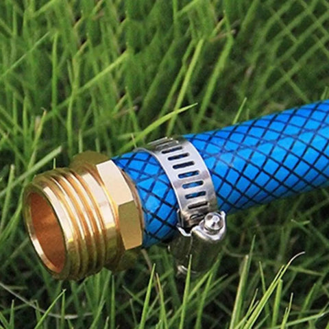Rock Solid 3 Piece Garden Hose Quick Connect Brass Fittings 3/4 Inch External Threaded Repair Kit For Watering Plants And Flowers With Easy Grip Leaks Proof Setup That Makes Gardening A Total Vibe brass hose fitting on blue hose