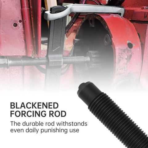 Heavy Duty 20 Inch Two Jaw Gear Puller Badass Chrome Vanadium Bearing Extractor For Smash Rusted Pulleys And Brake Drums With Adjustable Reversible Arms For No Sweat Automotive Repairs, featuring a blackened forcing rod.