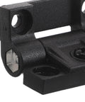 Close-up of a black 90 Degree Torque Adjustable Friction Hinge for Cabinets and Closets, Plastic Folding Kitchen Door Hinges, Universal Fit.