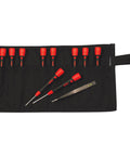 Pro Grade Smartphone Repair Kit With 11 Piece Micro Screwdriver Set for Tiny Phone Fixes on black roll-up pouch
