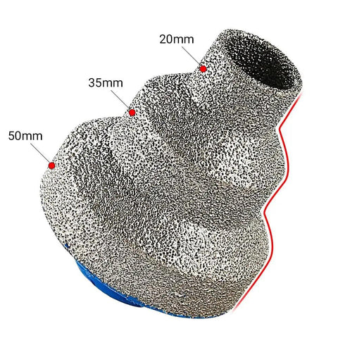 Three Step Diamond Hole Saw Set For 20mm 35mm And 55mm Holes Tapered Diamond Drill Bits For Stone Marble And Rock Universal Round Hole Opening Tool With Pagoda Style Size Increments And Pro Grade Performance shown in a close-up view.