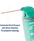 Close-up of Keyboard Cleaner Air Spray For Computers And Electronics 10oz Can Duster with attached straw for precision cleaning.