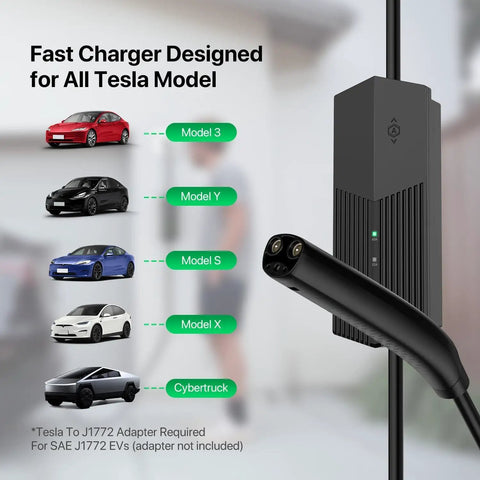 Nacs Ev Charger Mobile Connector Serving 40 Amp Level 2 Fast Electric Vehicle Charging with Tesla models and charging cable