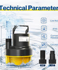 Reliable Submersible Sump Pump Equipped With A Beefy One Horsepower Motor And 3500GPH Flow Rating for pool covers and basement drains with dimensions.