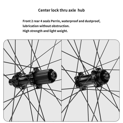 Center lock thru axle hub on Carbon Fiber Road Wheelset Pro Grade 700C Center Lock Disc Brake Thru Axle 100 And 142mm Ultralight
