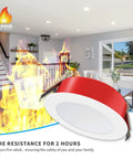 24 Pack 6 Inch Led Recessed Downlights 2 Hr Fire Rated Wet Ic Certified Dimmable Wafer Ceiling Lights in modern living room setting.