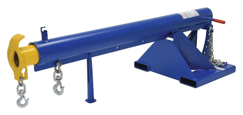Heavy Duty Telescoping Forklift Boom Attachment With 6000 Lbs Load Capacity And 24 Inch Forks Built Tough From Welded Structural Steel, side view.