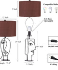 Industrial Farmhouse Table Lamps Set Of 2 Black Finish With Brown Fabric Shades product dimensions and features