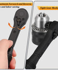 3 In 1 Magnetic Ratchet Drill Chuck Key Wrench With Quick Switch Reversible Ratchet in hand and close-up view of chuck head