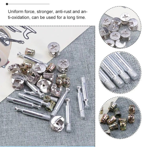 Ultimate Heavy Duty Cam Bolt Nuts Kit With Screws Aluminum Alloy And Iron 24 Sets for Cabinet and Wardrobe Fastening