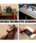 Pro Grade T Slot Miter Track Jig for Router Table, aluminum rails with guide handles, multiple scenarios in use
