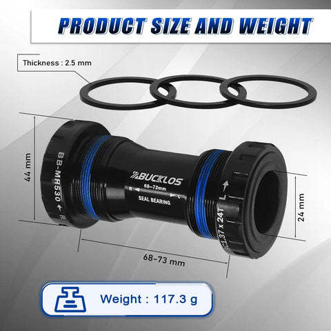 Bottom Bracket For Bikes: Threaded Or Pressfit BSA 68-73mm, steel bearings, black finish, product size and weight, 117.3g
