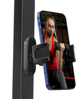 Magnetic Gym Phone Holder With 360 Degree Adjustable Base For Secure Mount On Metal Gym Equipment displaying workout video
