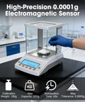 Ultra Precise Lab Workhorse 0.1 Mg Analytical Balance Digital Scale 220 G Capacity in lab display, EM sensor tech.