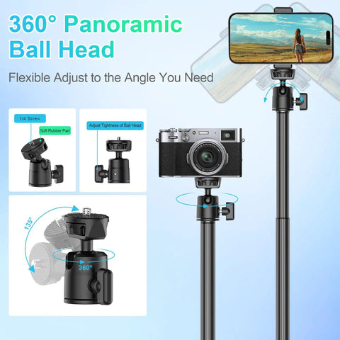 Durable Adjustable Camera Desk Mount Stand With Quarter Inch Screw And C Clamp for Overhead Tabletop Use, Vlog Rig with 360° ball head.