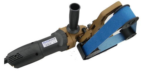 Heavy Duty 110V Variable Speed Pipe Polisher And Grinder features a blue sanding belt for 7 inch tubing metal finishing.