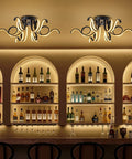 Bar setting with two Six Light Dimmable LED Ceiling Light Fixture With Octopus Geometric Design Semi Flush Mount Chandeliers