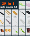 Image showing components of 28 In 1 Sushi Making Kit With Roller And Bamboo Mats Bazooka Nigiri Gunkan Molds Musubi Maker Rice Ball Mold