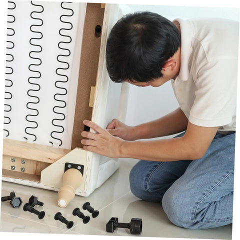 Hella Durable Steel Cabinet Screws And Nuts Hardware Kit For Furniture Assembly used for securing a couch frame.