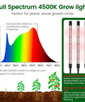 Full spectrum 4500K grow light chart in All In One Seed Starter Kit with red and white LED descriptions for plant growth