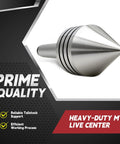 Front view of Amazon MT2 heavy-duty live tailstock center; metal cone tip for woodturning.