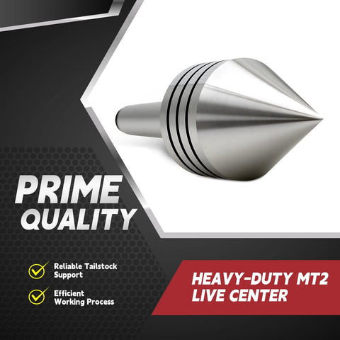 Front view of Amazon MT2 heavy-duty live tailstock center; metal cone tip for woodturning.