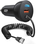 90W Fast USB C Car Charger With 3 Ports And 4ft Coiled Cable For 17e 17 16 15 Pro Max Air Plus And iPad Cigarette Lighter Adapter Built In 40W Cable For Maximum Power And Quick Charging