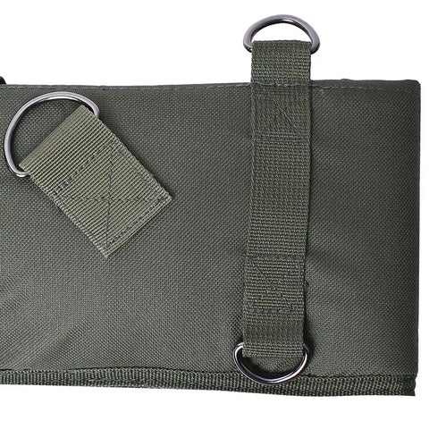 Close-up of green 600D exterior with D-ring mount points on 34 Inch Tactical Shotgun Scabbard And Rifle Holster For Shoulder Carry.