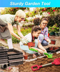 Child using 16 Inch Kids Beach Shovel Set 3 Pack With Solid Wood Handles ABS Plastic Digging Spades for gardening.