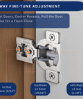 6-Way fine-tune adjustment feature of Heavy Duty Soft Close Cabinet Hinges 30 Pack for precise door alignment.