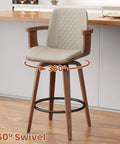 Swivel Bar Stools Set Of 3 26 Inch Counter Height With Wood Legs And Backs Plush PU Leather Upholstery Bentwood Frame Armrests