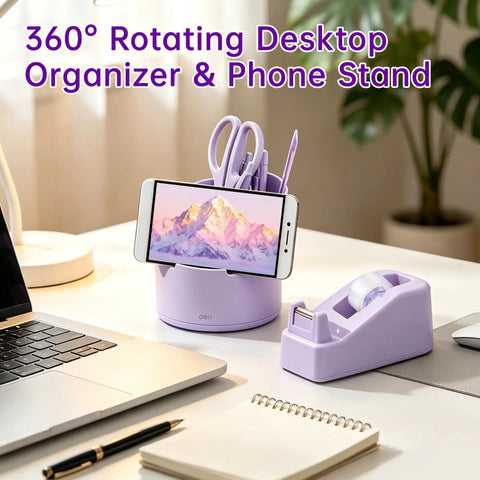 Purple 14 In 1 Desk Organizer Set With 360 Degree Rotary Stand And Phone Holder Must Have Office Kit on desk with accessories