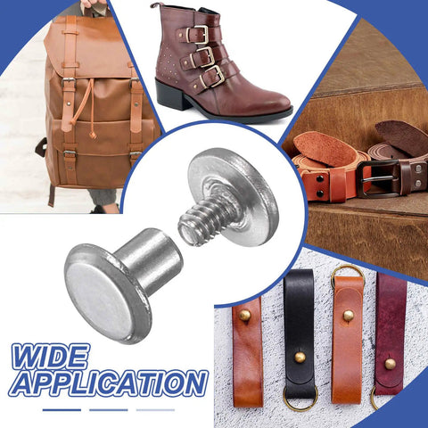 Straight Up Durable Chicago Screws And Leather Rivet Sets With Stainless Steel Bolt Studs featured with boots, bags, and belts.