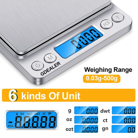Ultra Precise Digital Kitchen Scale With 0.001oz And 0.01g Precision, Weighs Up To 500 G, stainless steel LCD display