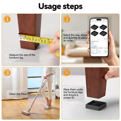 Step by step guidance for using Non Slip Rubber Furniture Pads 8 Pack Black Square for accurate fitting under furniture.