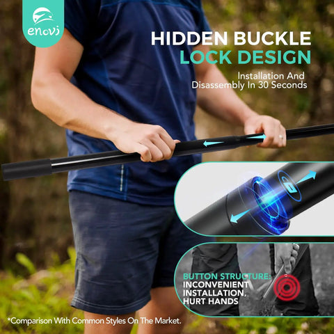 Person assembling badminton set net poles with hidden buckle lock design for quick setup